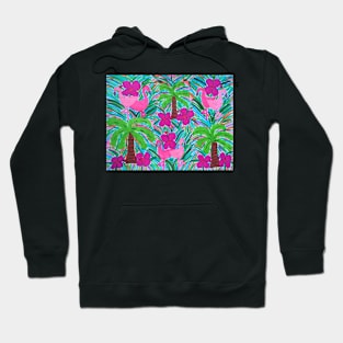 Beach Party Flamingos and Palm Trees Print Hoodie